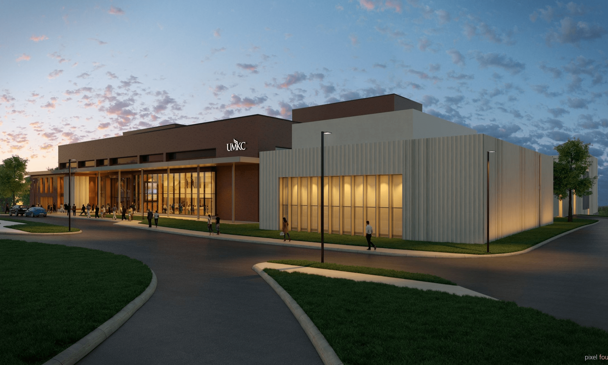 A rendering of the proposed conservatory space, extending the Olson Performing Arts Center on the UMKC campus.