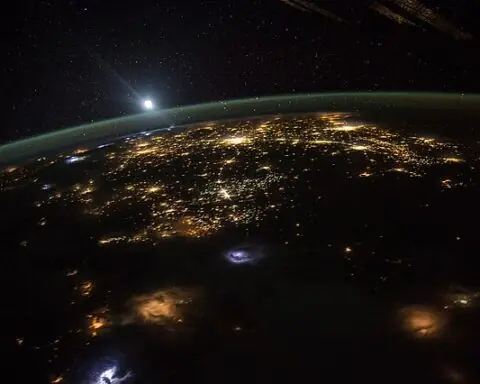 NASA astronaut Scott Kelly took this photograph of a moonrise over the western united states.