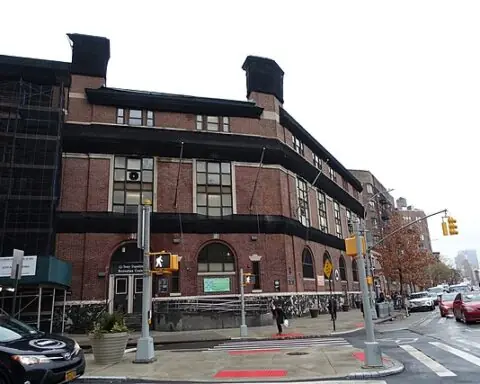 The Tony Dapolito Recreation Center under renovation, next to James J. Walker Park at the northwest corner of Carmine Street