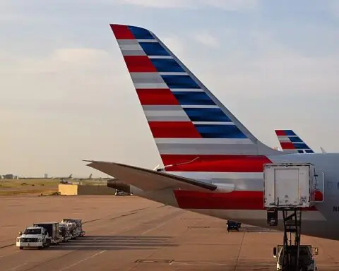 Airplane tail wing at airport