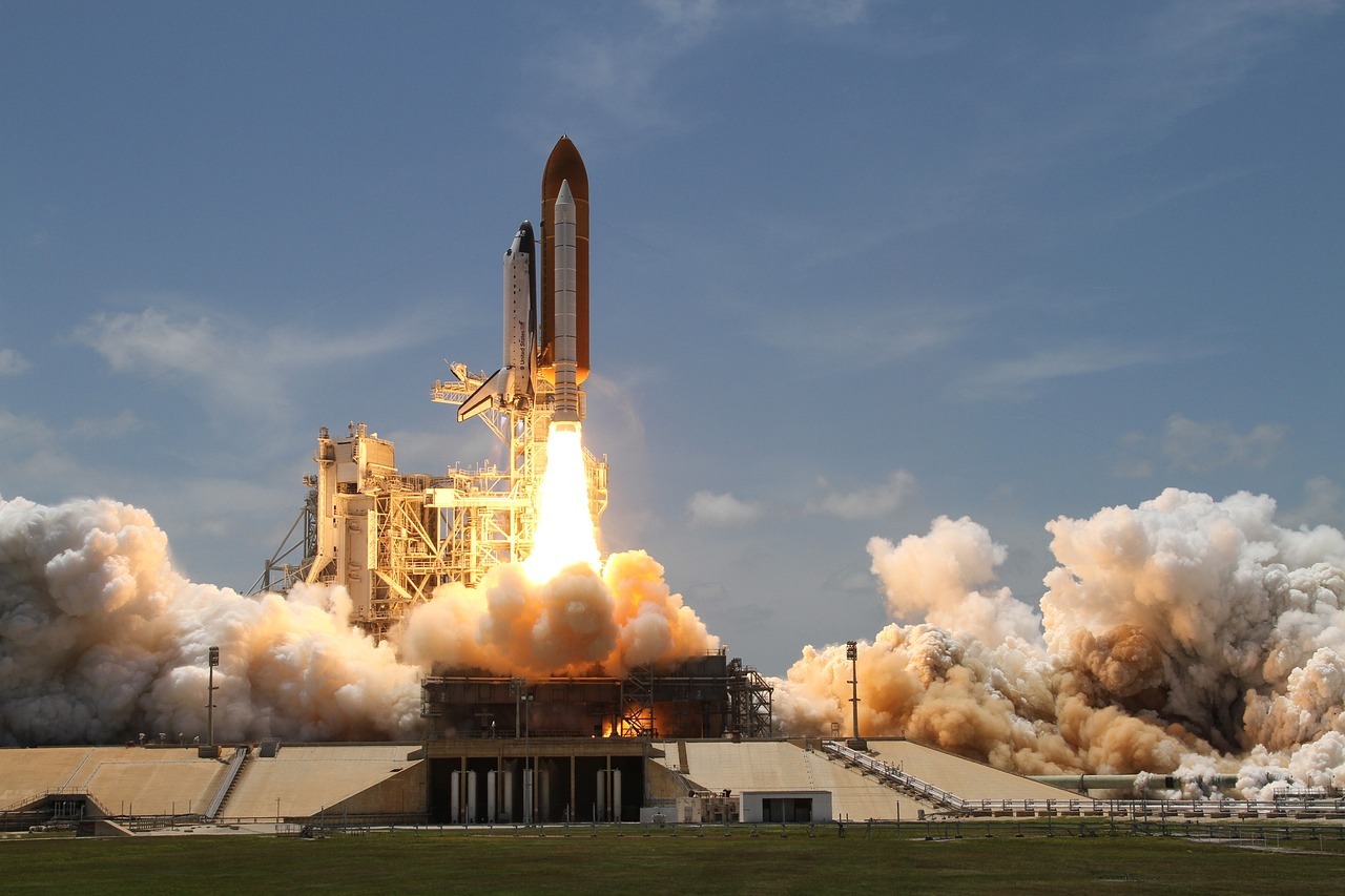 a rocket blasts off