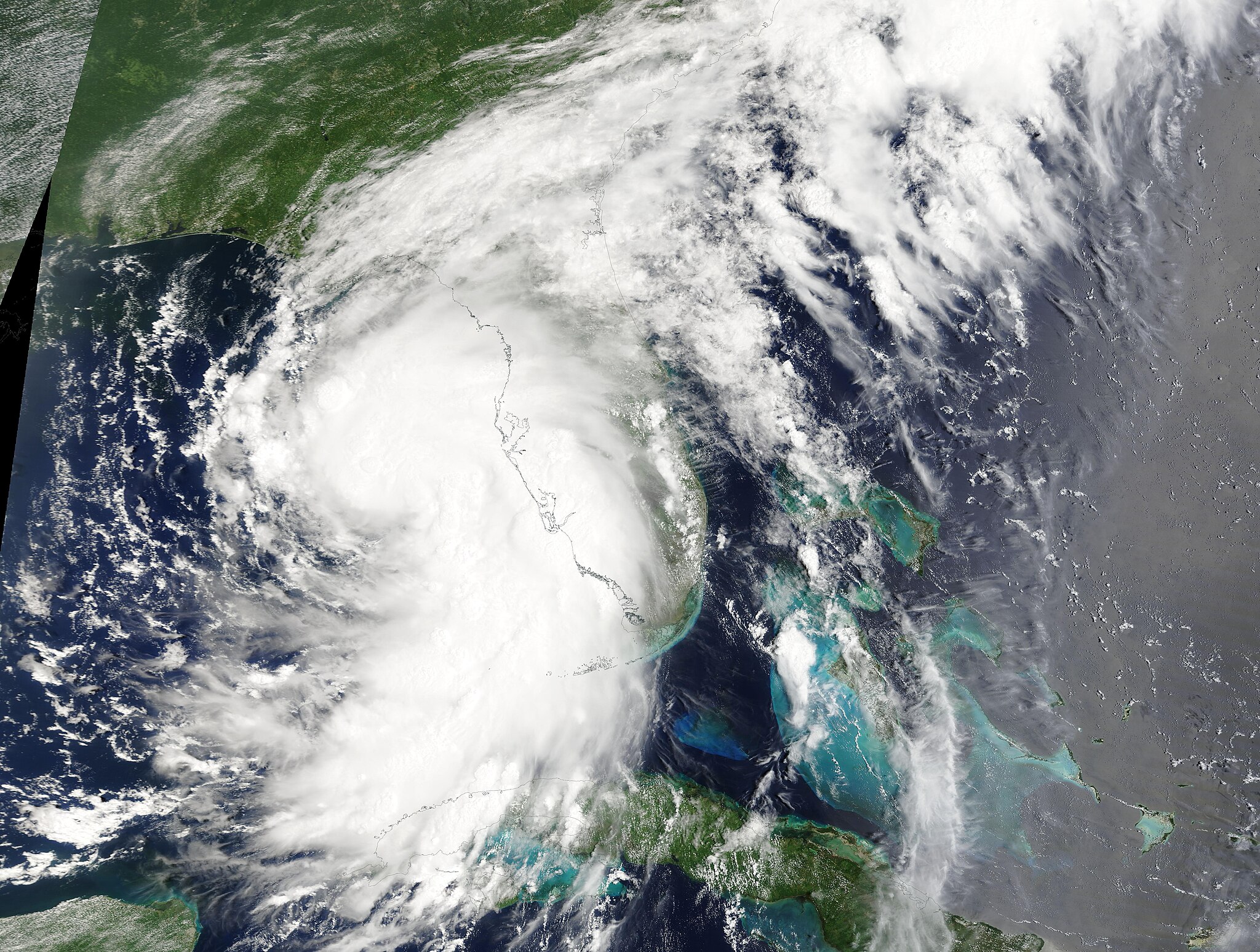 Hurricane Debby as viewed from space hitting the western coast of Florida in 2024.