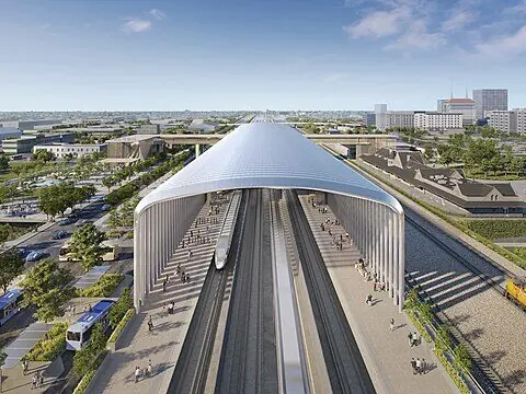 A rendering of the proposed Fresno Station as part of the California High-Speed Rail Project.
