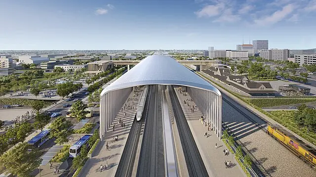 A rendering of the proposed Fresno Station as part of the California High-Speed Rail Project.