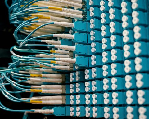 Network cables connect to a data machine.