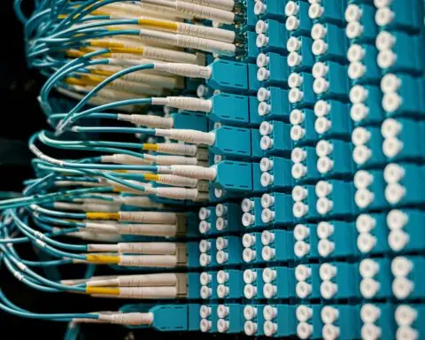 Network cables connect to a data machine.