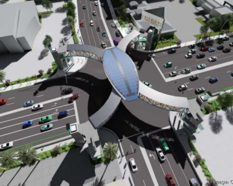 Rendering of a proposed drone-shaped pedestrian bridge in Orange County, Florida.