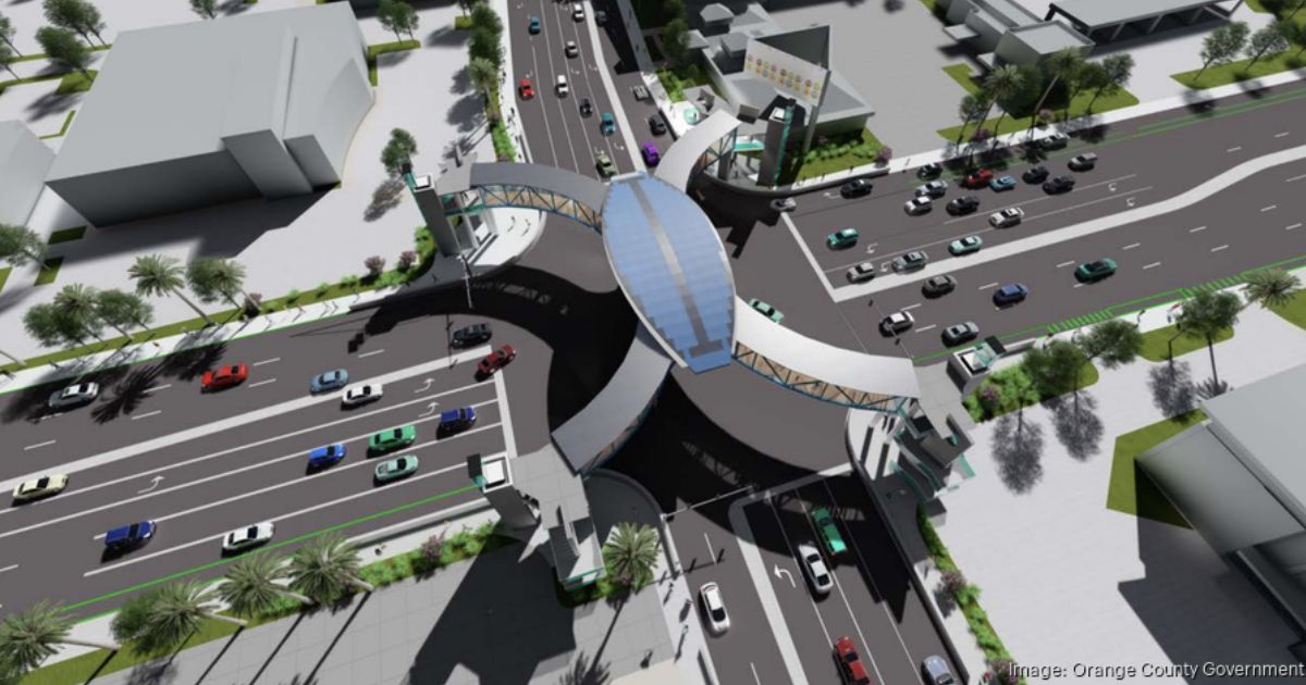 Rendering of a proposed drone-shaped pedestrian bridge in Orange County, Florida.