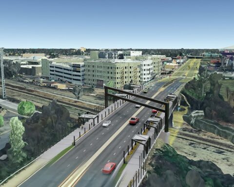 The rendering depicts a revitalized Arthur Ashe Bridge in Richmond, Virginia.