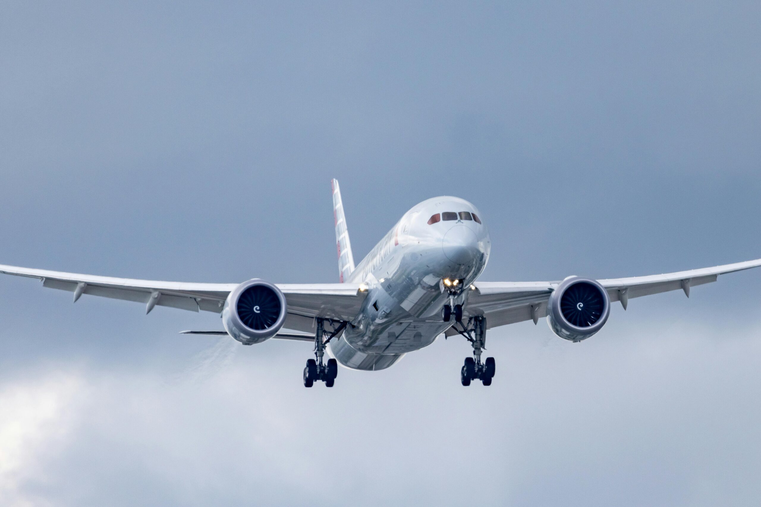An airplane hovers above Miami-Dade International Airport in Maimi, Florida.