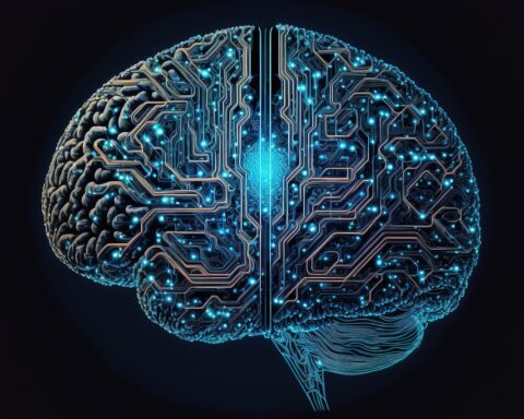 A digitized brain filled with firing connections to represent artificial intelligence.