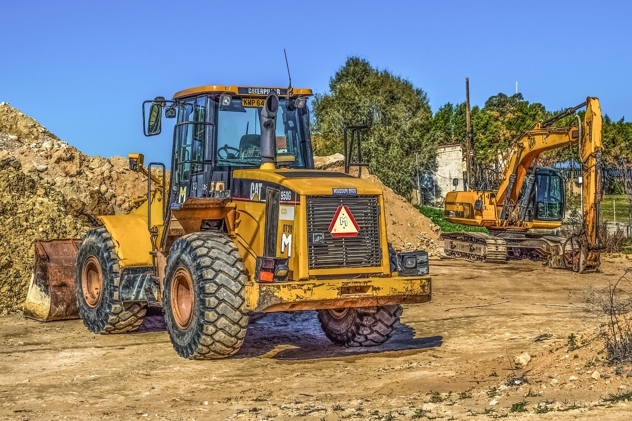 A bulldozer on a construction site.