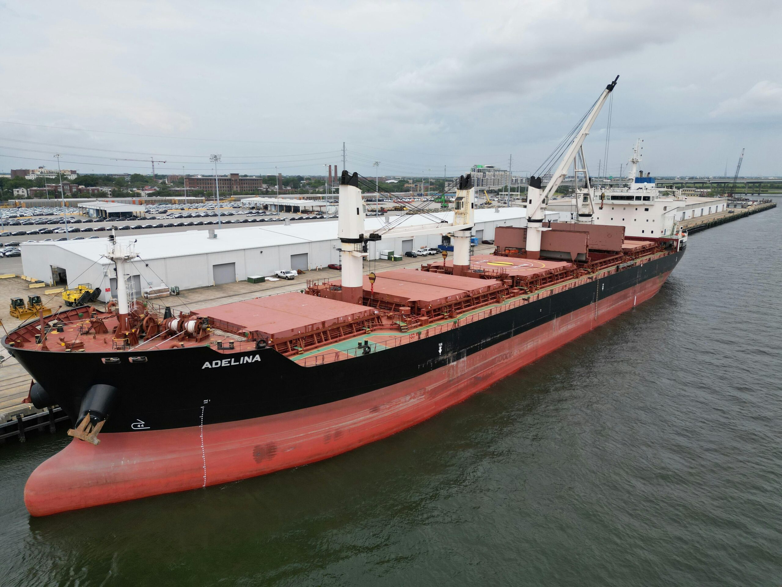 A cargo ship at the port of Charleston in South Carolina.