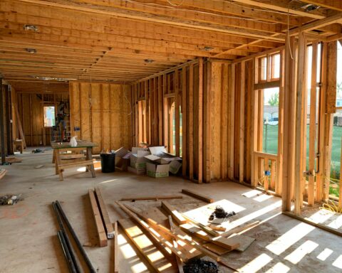 The interior of a house under construction.