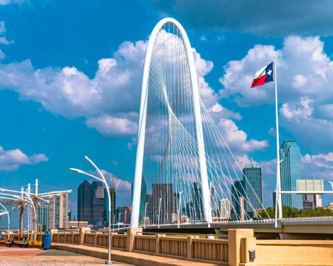 The Margaret Hunt Hill Bridge in Dallas, Texas.