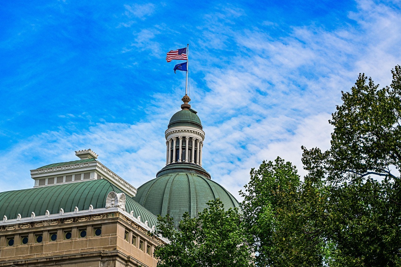 The top of the Indiana State Capital building in Indianapolis.