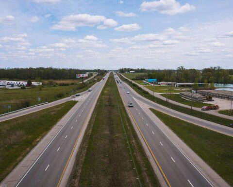 A large, separated highway in Shelbyville, Indiana.
