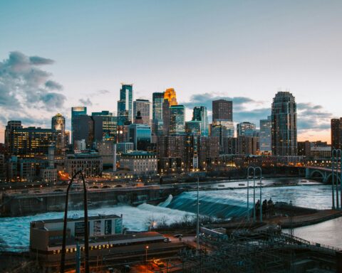 The Minneapolis skyline in Minnesota.