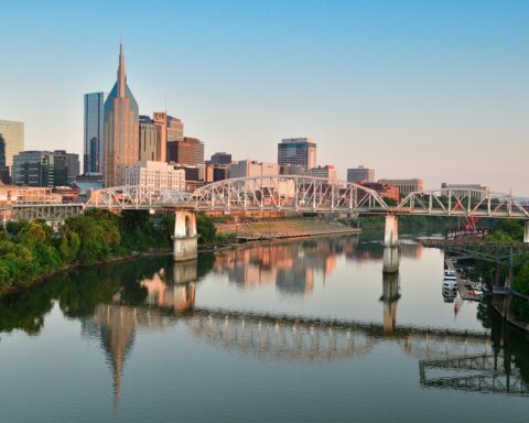 The Nashville skyline in Tennessee.