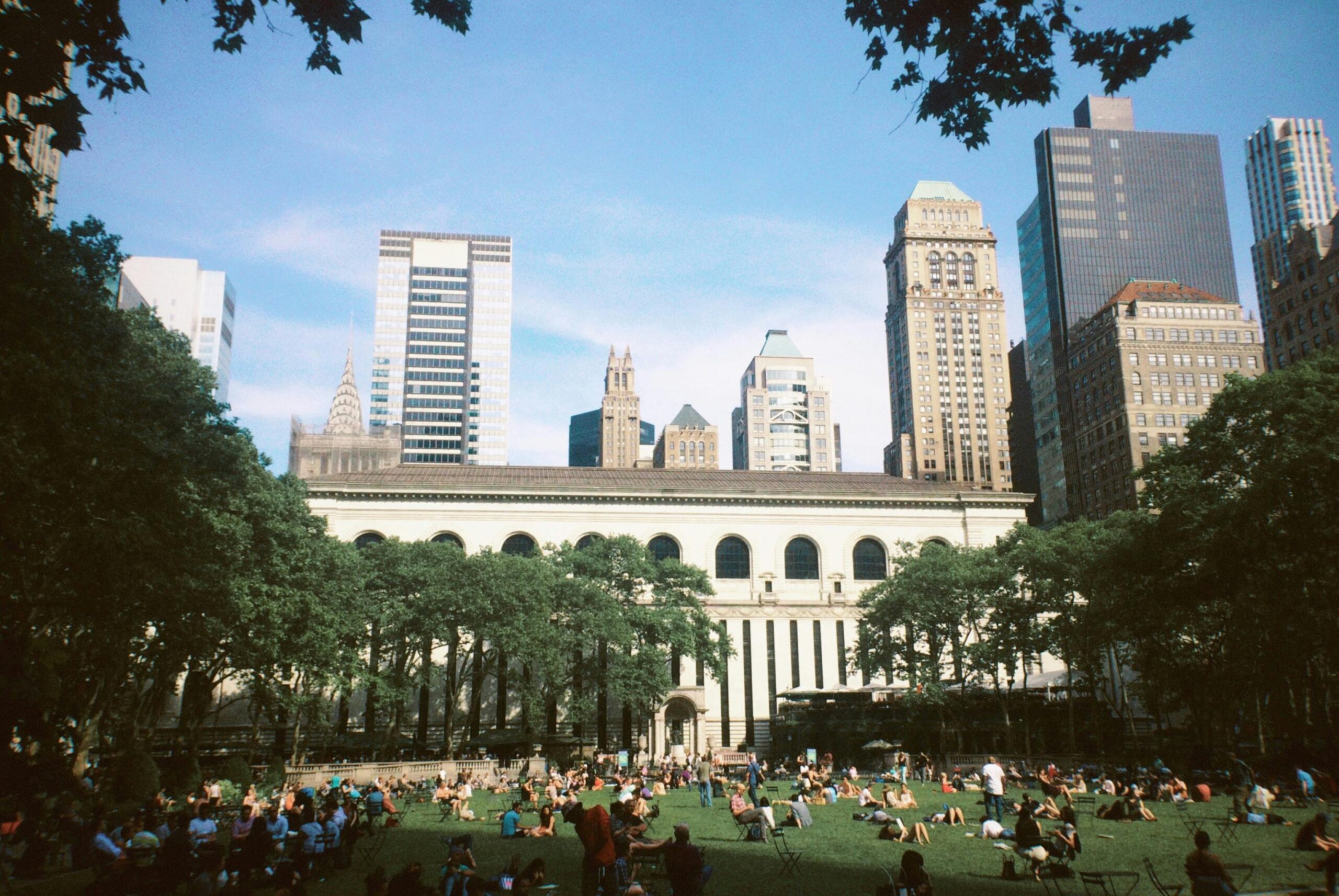 People gather in a park in new York.