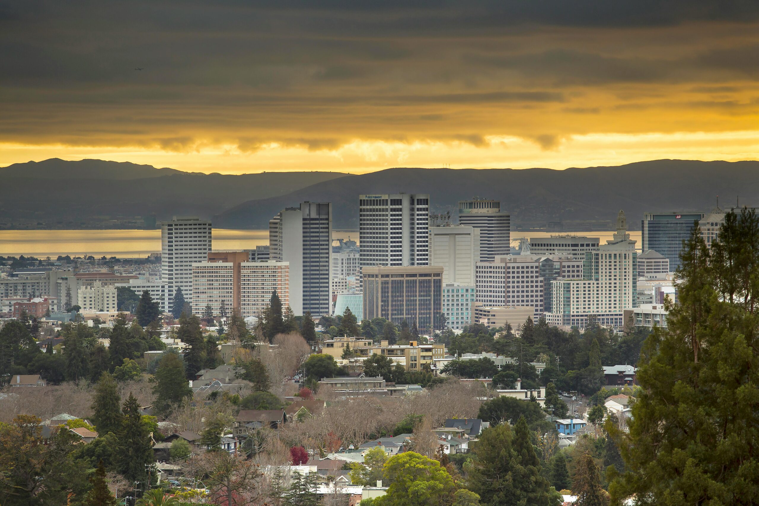 The Oakland city skyline in California.