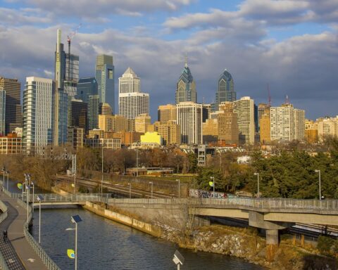 The Philadelphia skyline from the water.