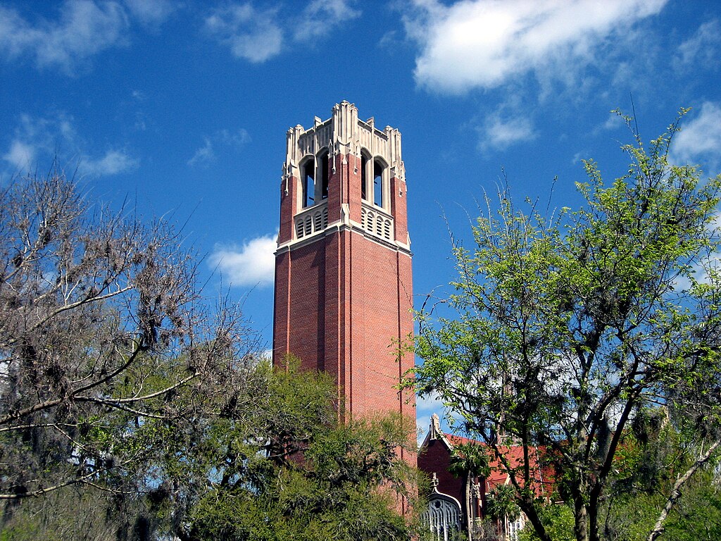 A tall tower at the University of Florida in Florida.