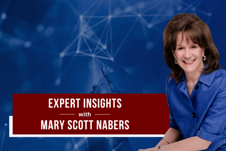 Mary Scott Nabers before a digitized, blue background for her weekly column.