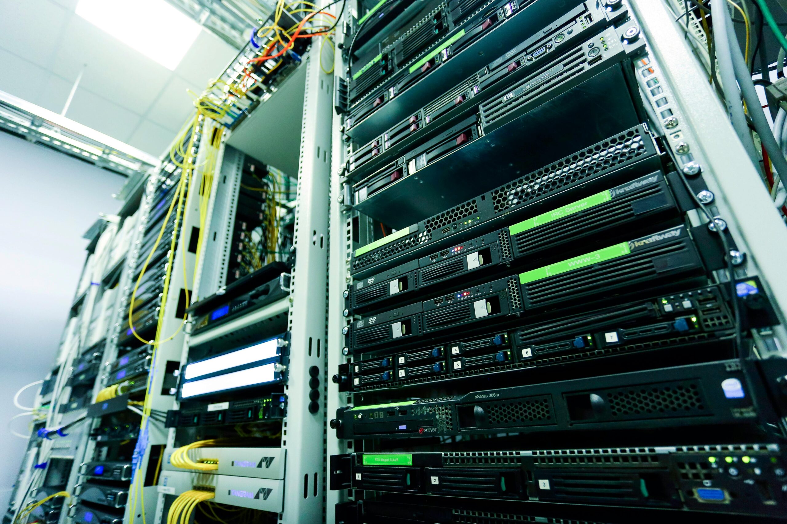 Computer systems in racks.