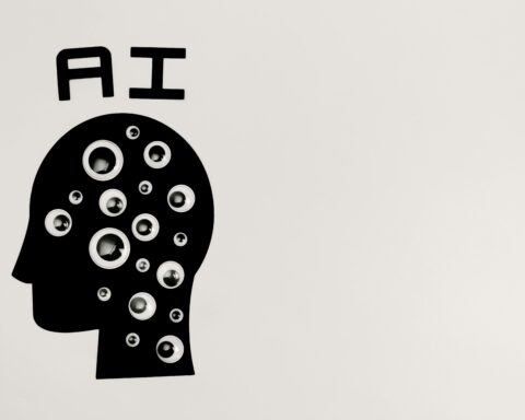 A rendering of a shadow head covered in eyeballs depicting artificial intelligence.
