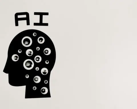 A rendering of a shadow head covered in eyeballs depicting artificial intelligence.