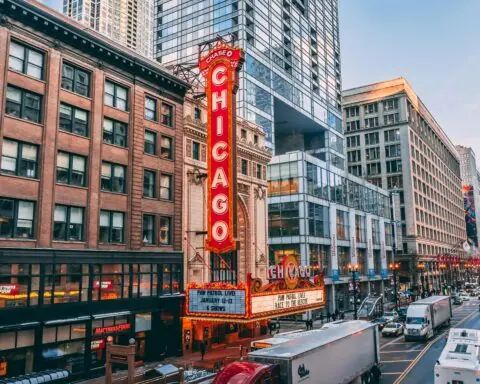 A Chicago sign in downtown Chicago.