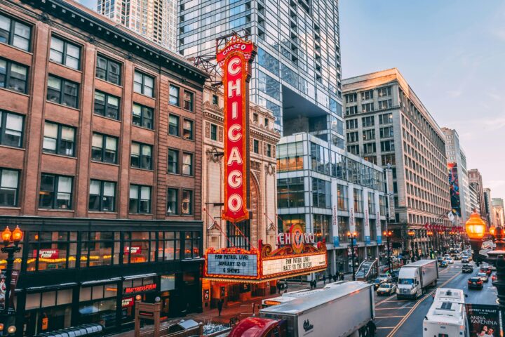 A Chicago sign in downtown Chicago.