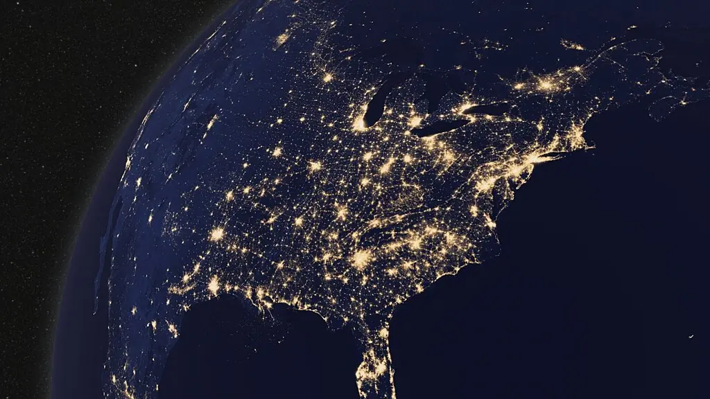 A satellite image of the United States during nighttime.