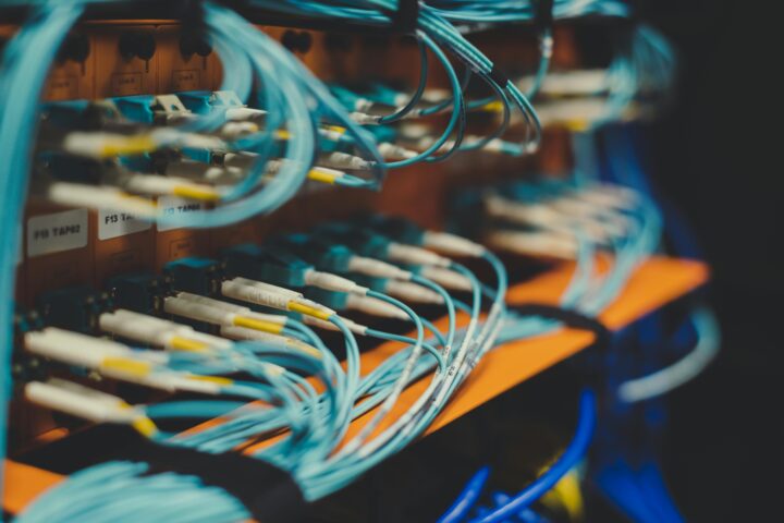 Internet cables connect to a machine.