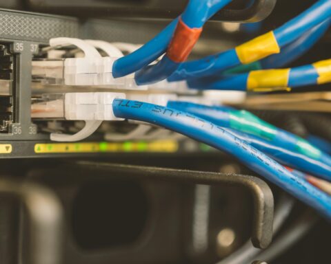 Internet cables connect to a device that utilizes broadband internet to connect to services.