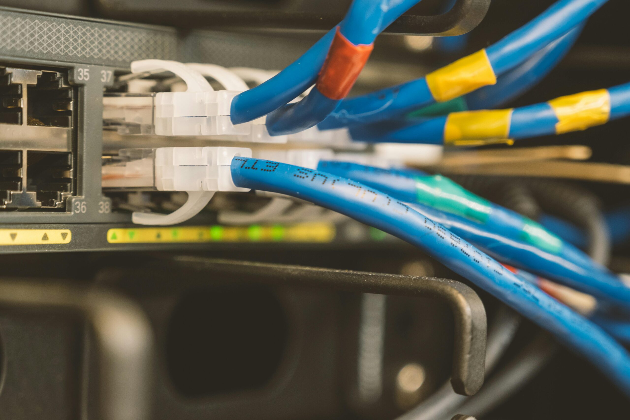 Internet cables connect to a device that utilizes broadband internet to connect to services.