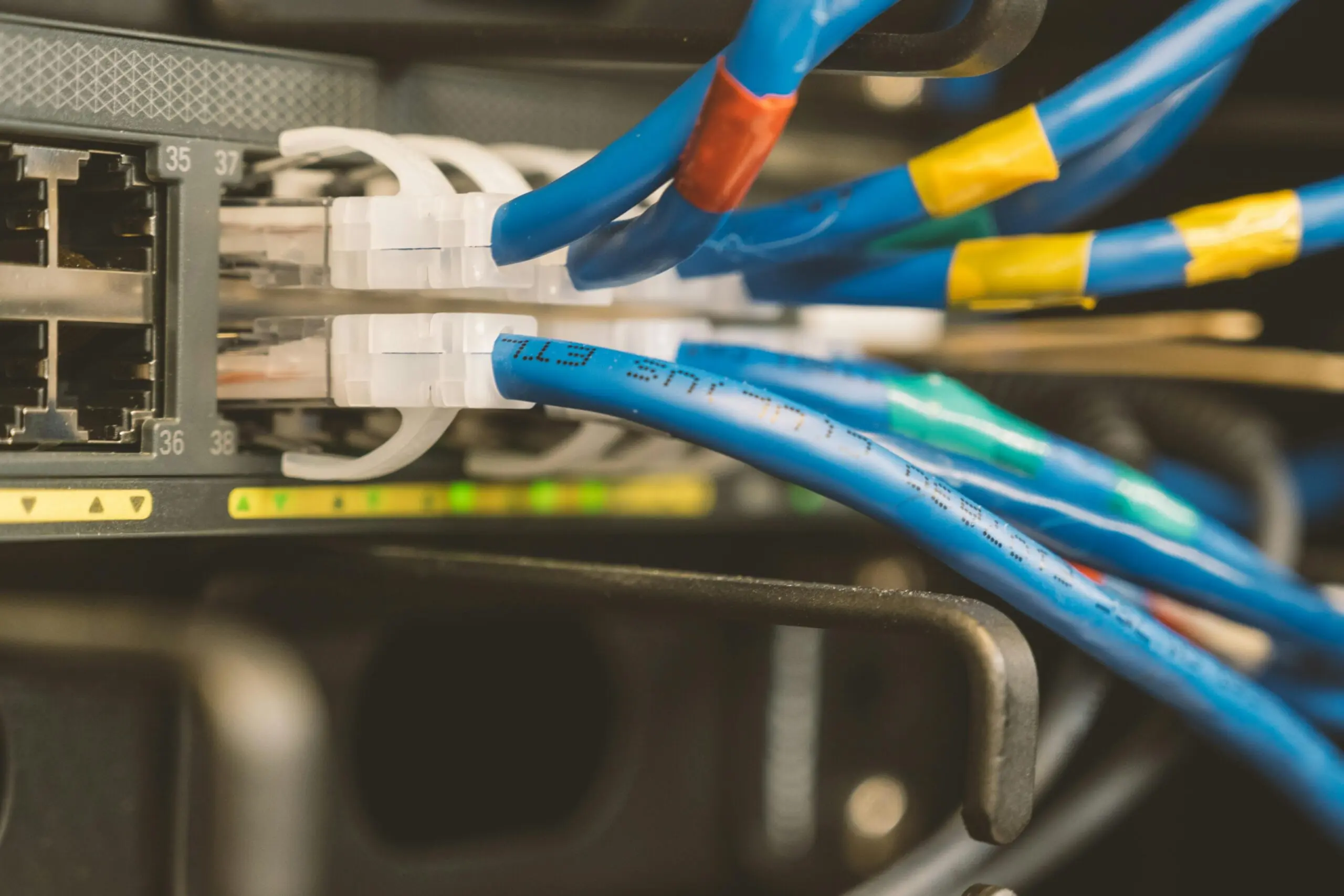 Internet cables connect to a device that utilizes broadband internet to connect to services.