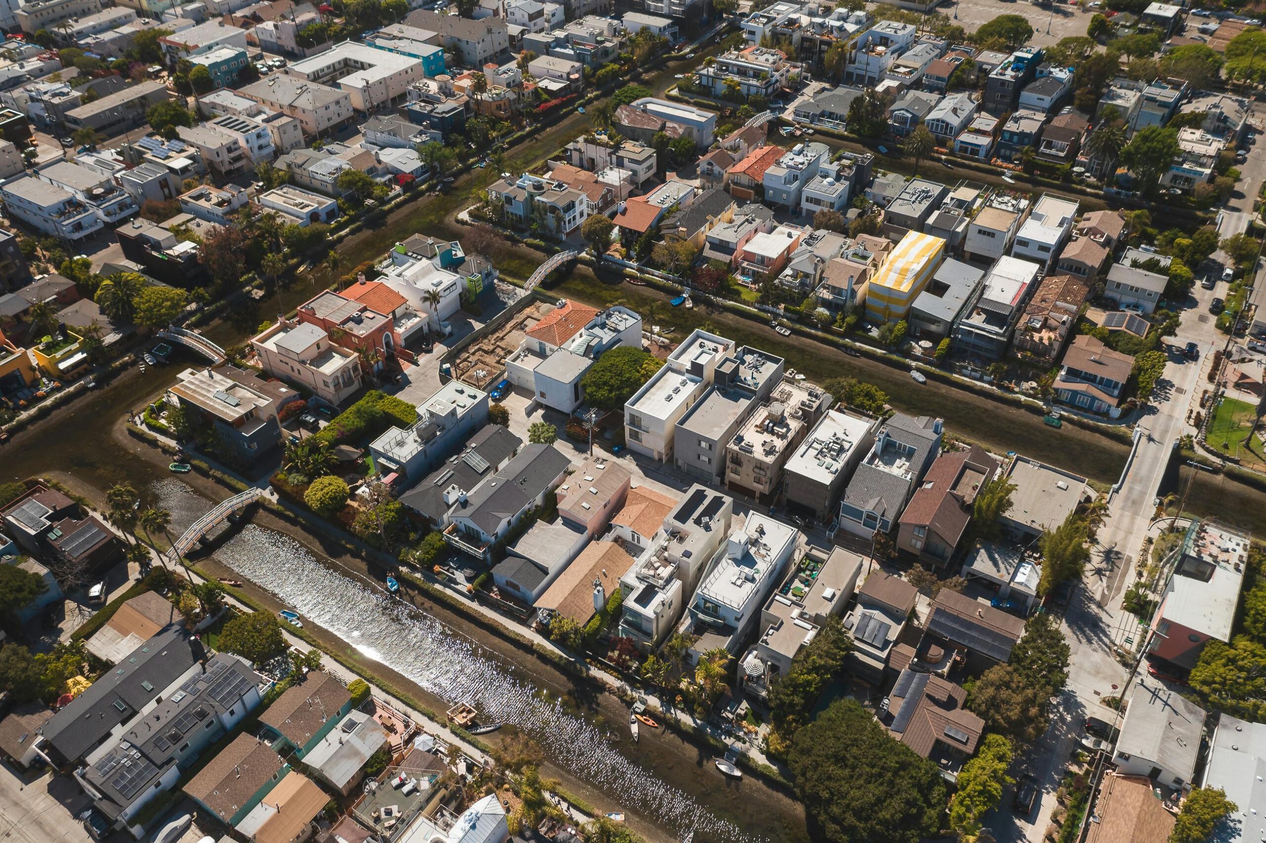 An aerial view of Los Angeles housing and homes in California communities.