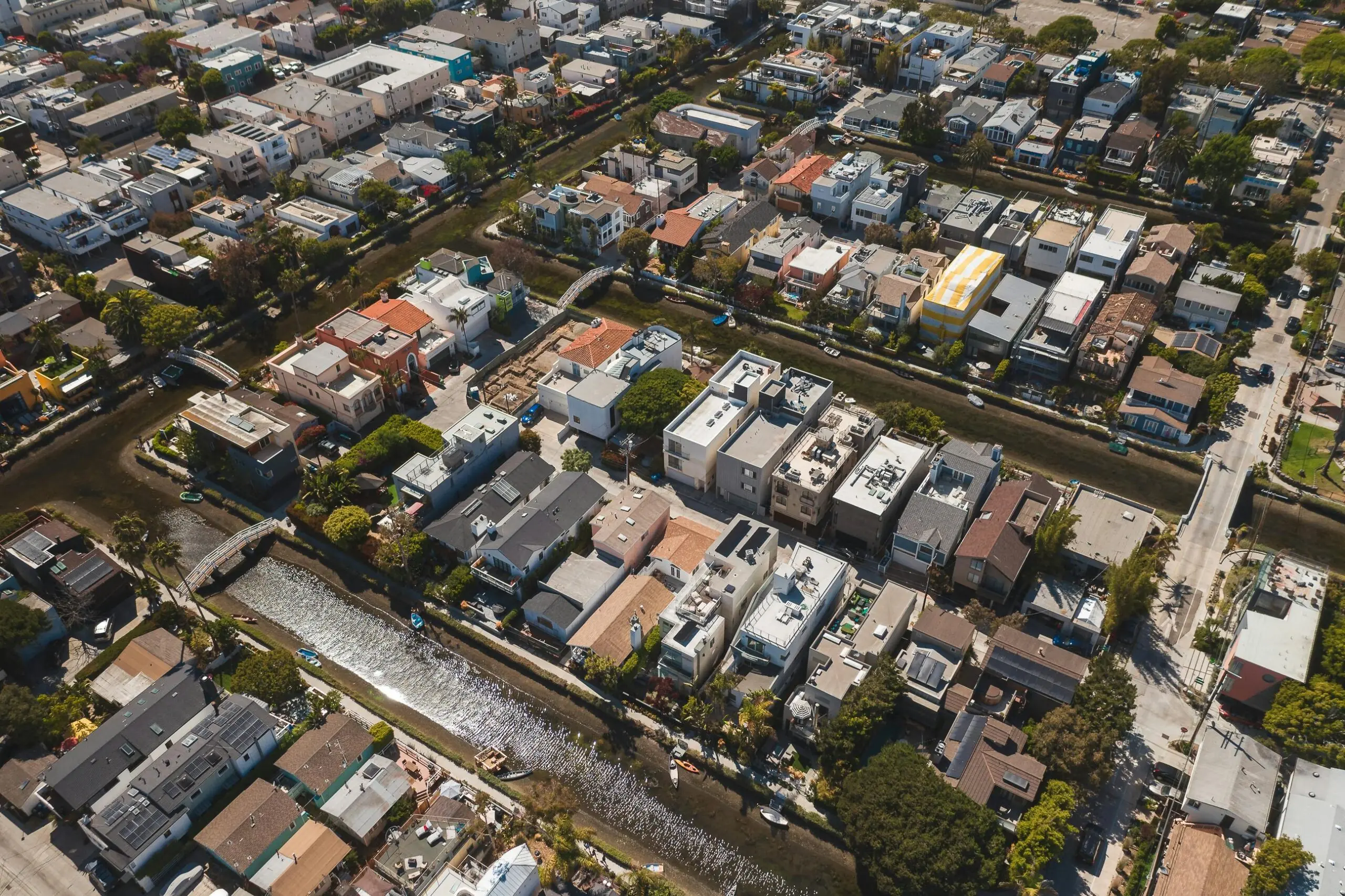 An aerial view of Los Angeles housing and homes in California communities.