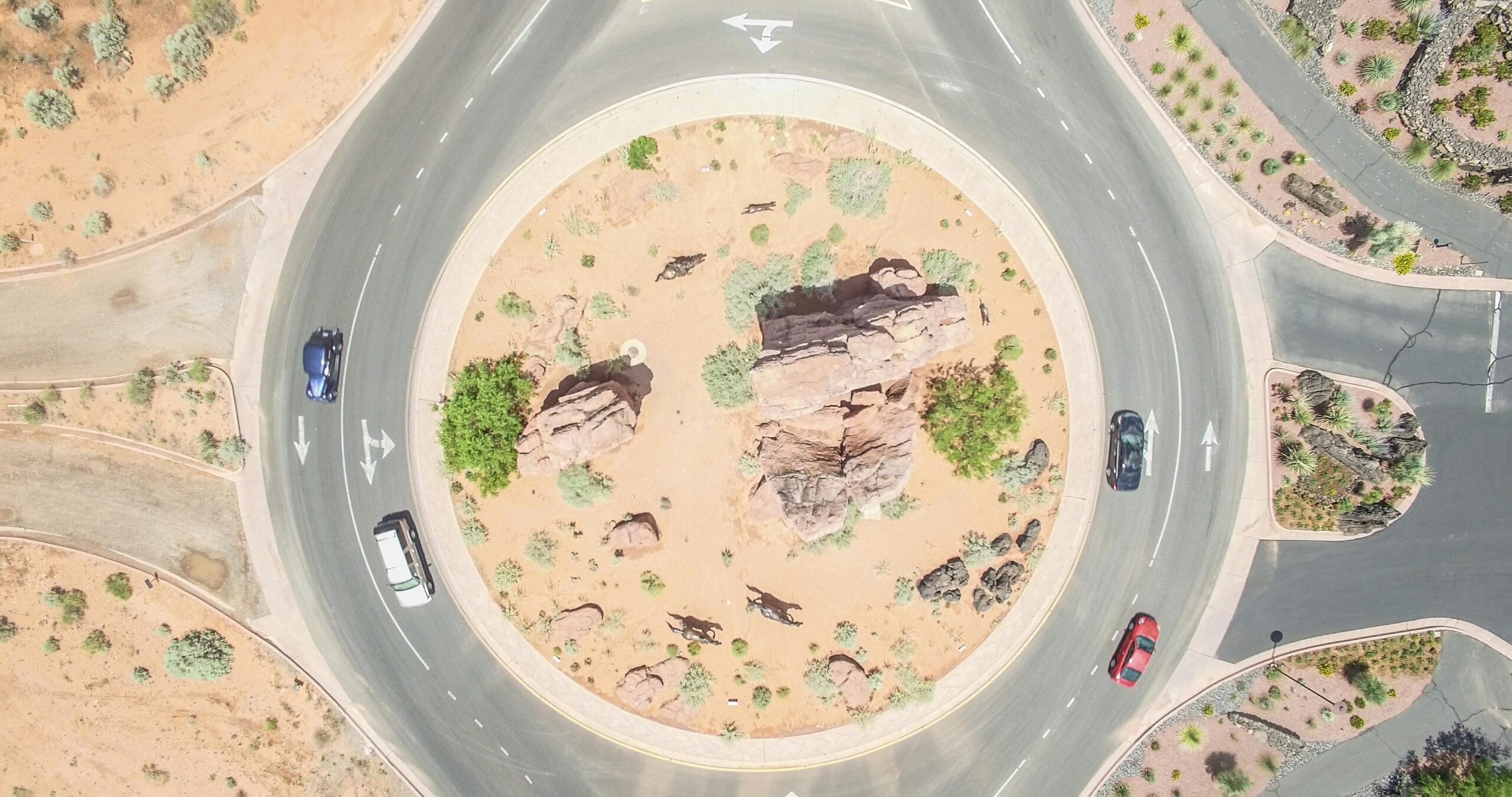 A roundabout in Utah from an aerial perspective.