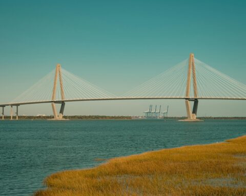 A large suspension bridge in Charleston, South Carolina.