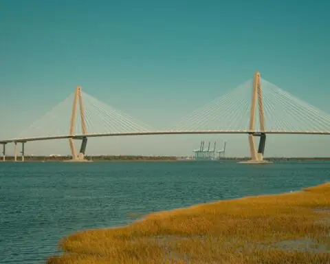 A large suspension bridge in Charleston, South Carolina.