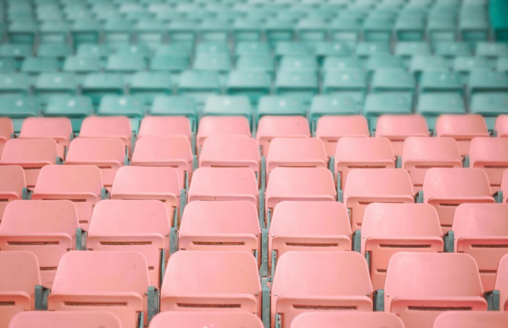 Green and red stadium seats.