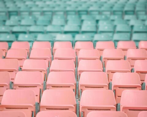 Green and red stadium seats.