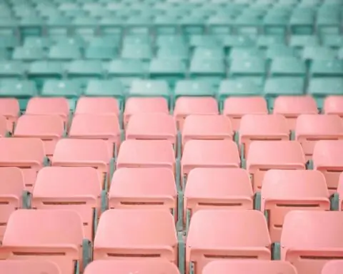 Green and red stadium seats.