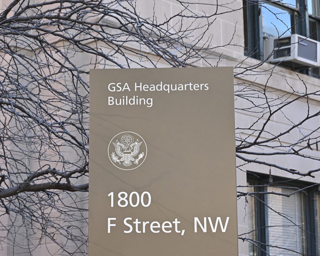Sign for the General Services Administration Headquarters building in Washington D.C.