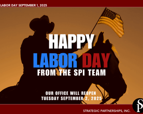 A graphic indicated the Strategic Partnerships, Inc. team will be out of office on Labor Day Sept. 1, 2025.