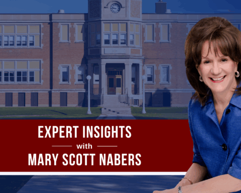 Mary Scott Nabers before a school facility for her weekly column.