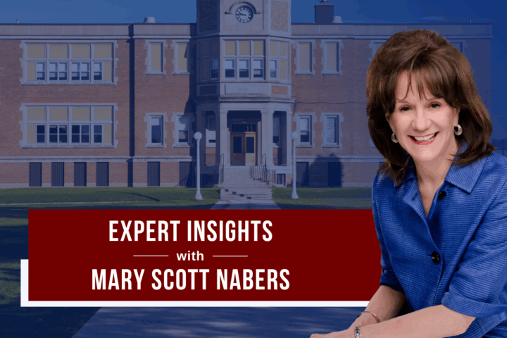 Mary Scott Nabers before a school facility for her weekly column.